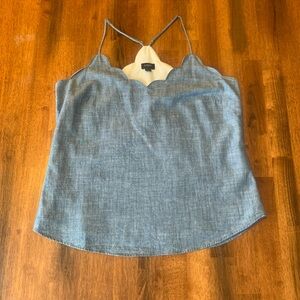 J. Crew Cami Top 10 Chambray Blue Scalloped Lined Adjustable Straps Beach Summer